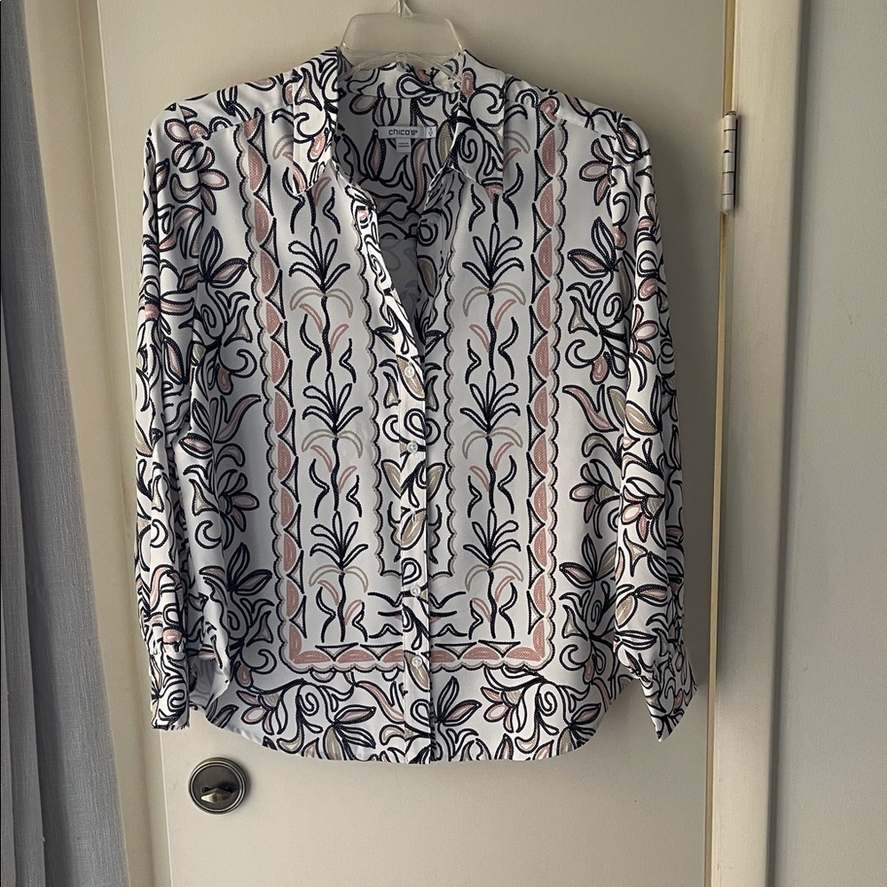 Chico's Floral Button Down Shirt in Black and Pink